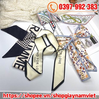 Dây Cột Tóc Lụa Ruy Băng Cột Nơ Xinh Xắn Hàn Quốc - Khăn Turban Quàng Cổ Họa Tiết Nữ Tính Kiểu Dài 100x8 cm