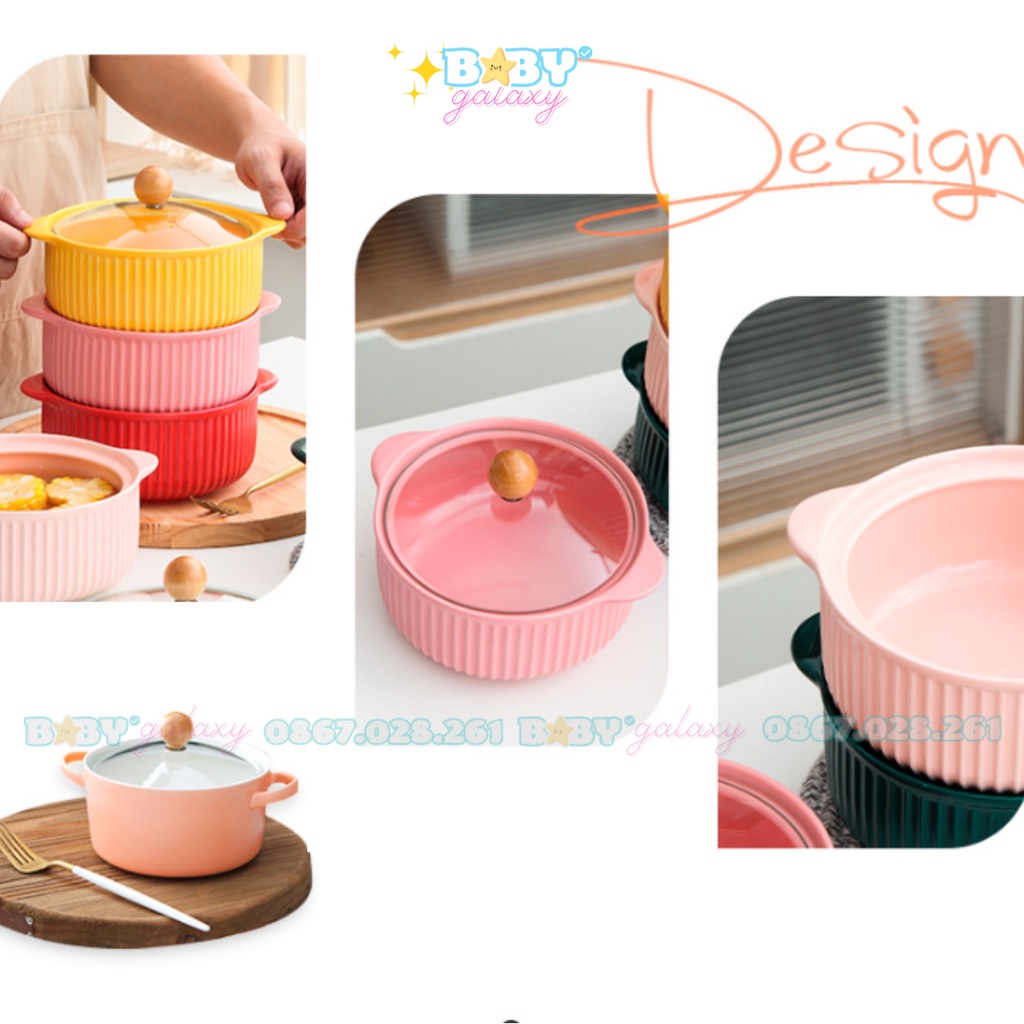 Bát Tô Sứ To Nhiều Màu, Bát Tô Ăn Mì, Đựng Canh Có Kèm Vung Kính Tiện Lợi - Baby Galaxy Official
