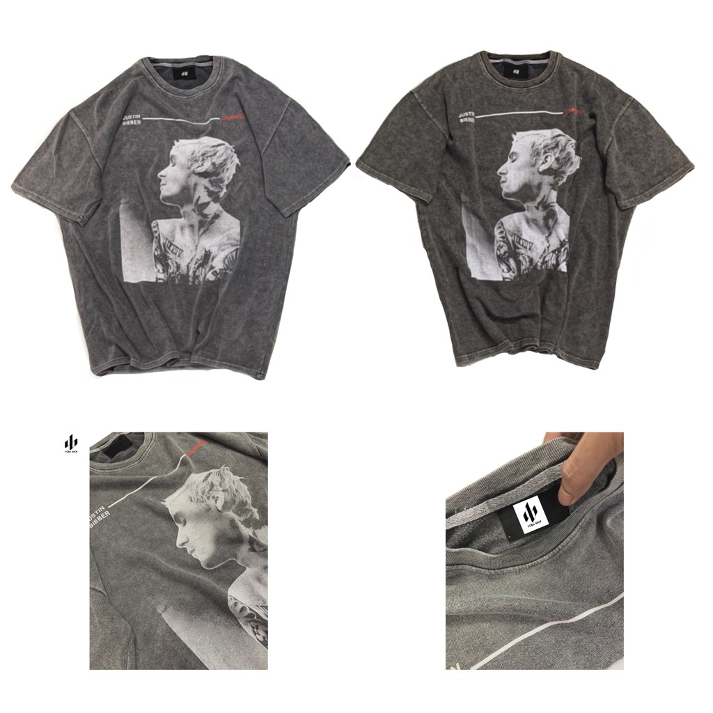 ÁO THUN TAY LỠ WASH XÁM IN HÌNH JB SIÊU ĐẸP (ảnh thật 100%)