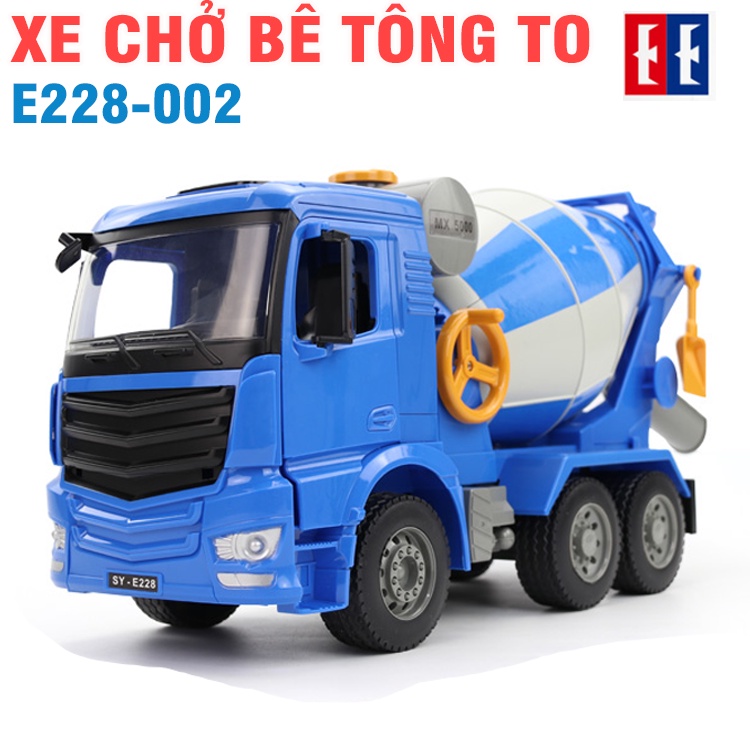 Xe trộn bê tông Đồ chơi trẻ em màu xanh siêu to có thùng trộn xoay