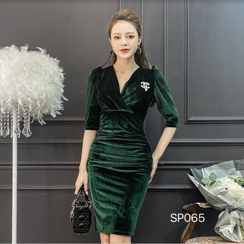 Váy body nhung siêu tôn dáng, váy công sở, dự tiệc quyến rũ SP065