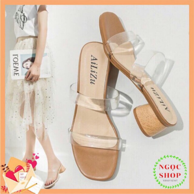 Dép Nữ Quai Trong Đế Gỗ Nhẹ Xịn Cao 5cm FULL BOX
