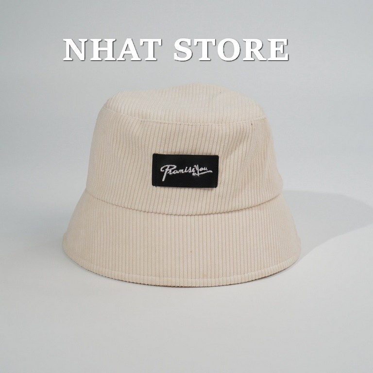 Mũ bucket Hàn Quốc, nón nữ vành tròn vải nhung Nhat Store
