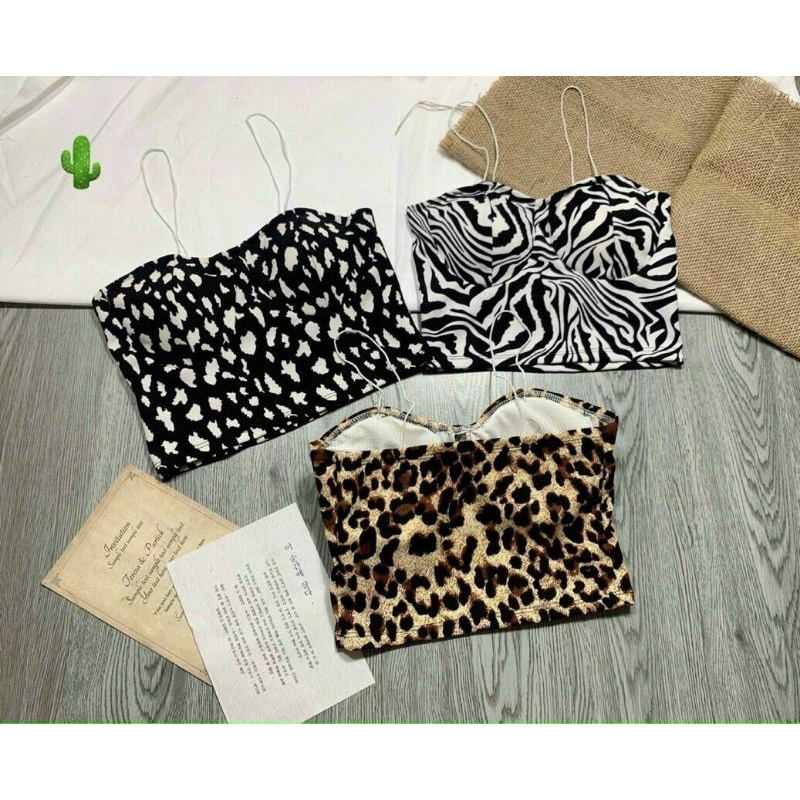 Áo 2 dây croptop phối màu họa tiết sexy