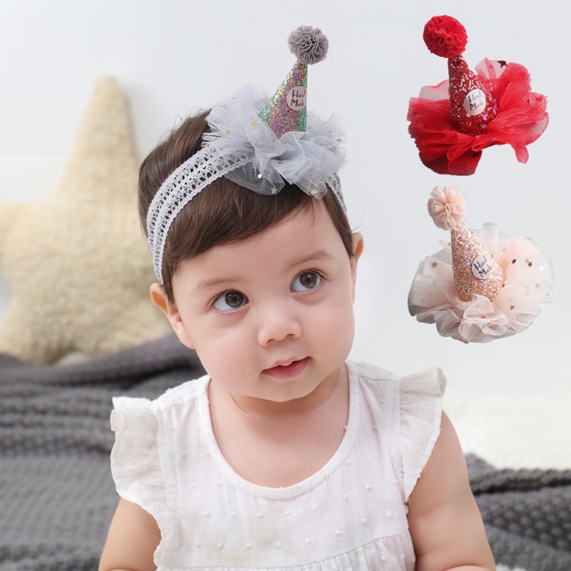 Băng đô bờm cài tóc sinh nhật cho bé gái/phụ kiện Birthday nhiều kiểu có mẫu turban vải cho bé sơ sinh đến 5 tuổi