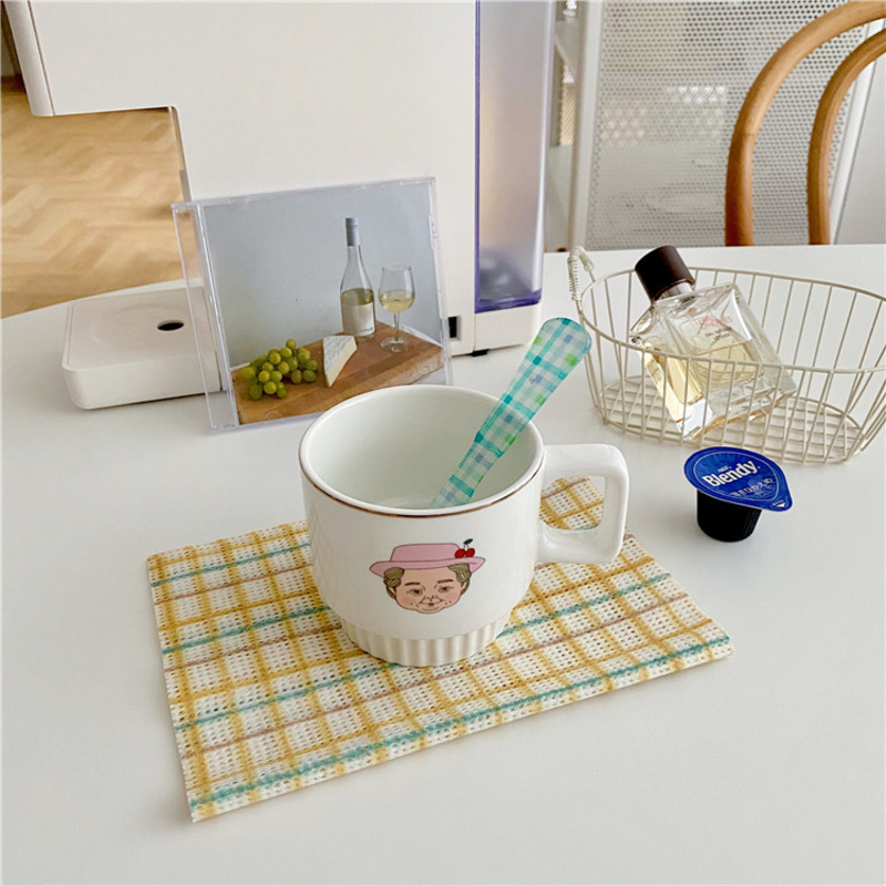 【Messiya】ins Cartoon Grandpa Grandma Couple Cup Breakfast Milk Coffee Cup French Juice Cup