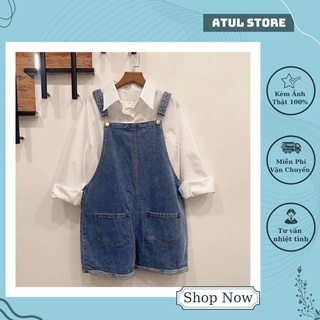 Yếm Short Jean Mix Với Áo Sơmi Lai Bầu Phong Cách Dễ Thương