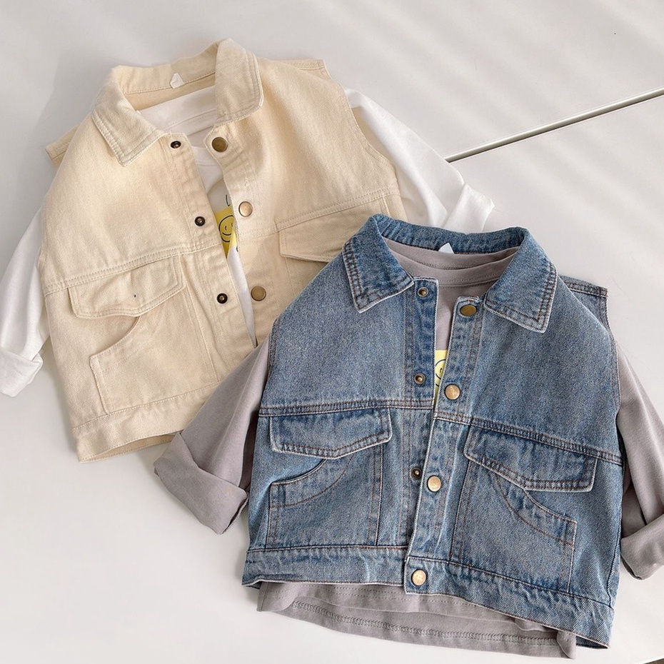 Áo Gile cho bé trai và bé gái, áo jeans cao cấp phong cách_T4