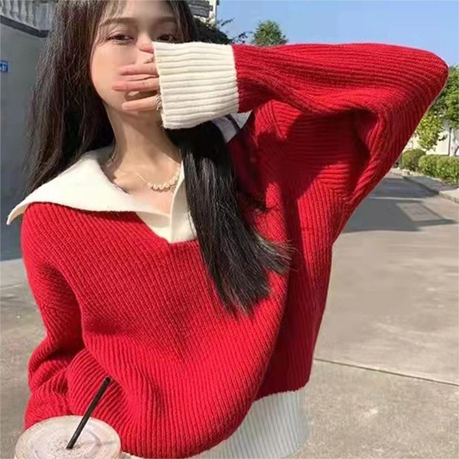 ZHELIHANGFEI Áo Len Tay Dài Form Rộng Lưng Cao Dễ Phối Đồ