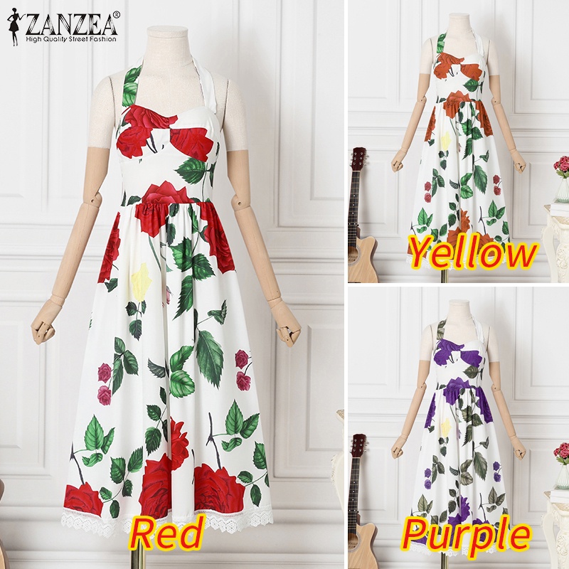 Đầm dài không tay ZANZEA họa tiết hoa vintage cho nữ