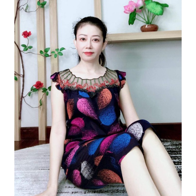 Bộ tole lửng nữ mặc nhà phối ren cổ siêu sang Hàng bao đẹp.