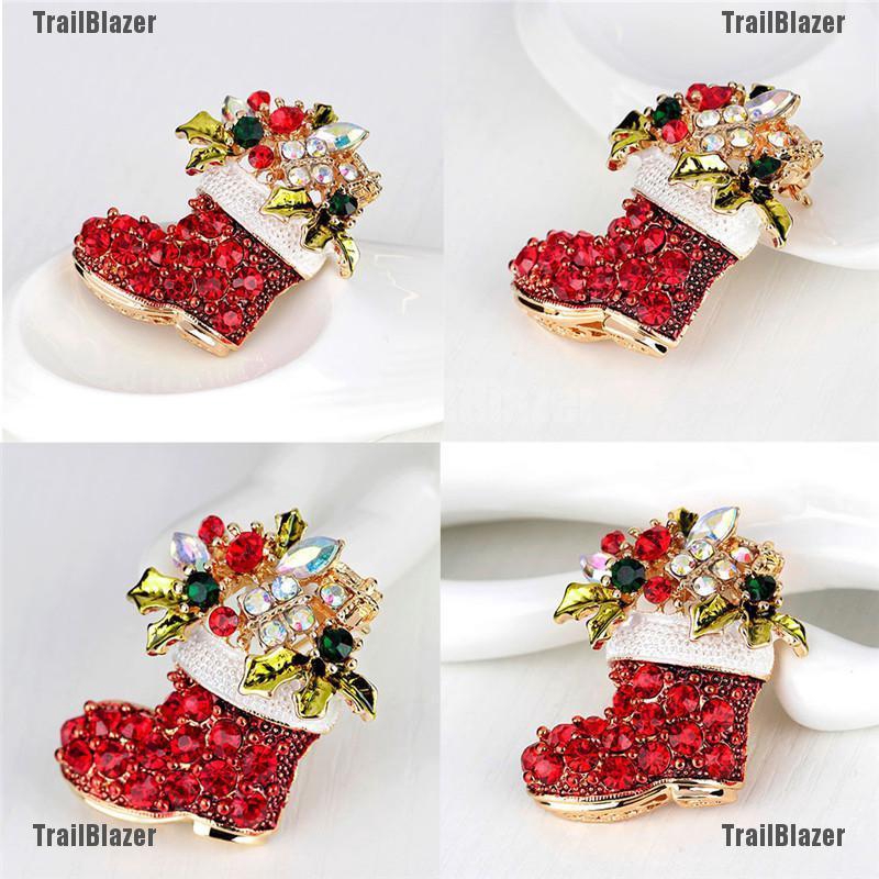 1 Trâm Cài Áo Hình Giày Boot Giáng Sinh Đính Đá Thời Trang