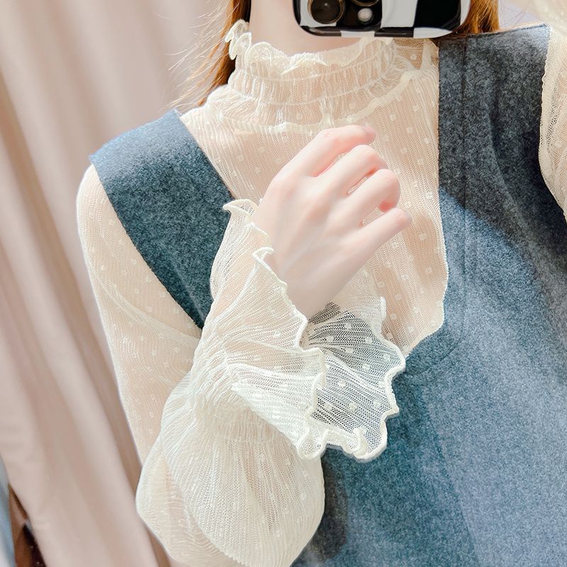 Áo Lưới Cổ Cao Tay Loe Thời Trang Cho Nữ