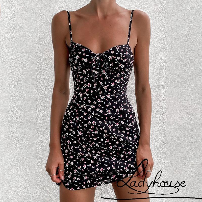 Đầm Không Tay Hở Lưng Họa Tiết Hoa Thời Trang Cho Nữ