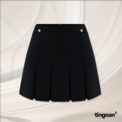 TINGOAN® - Chân váy đen cạp thường vạt xếp ly SAD MOOD SKIRT/BL