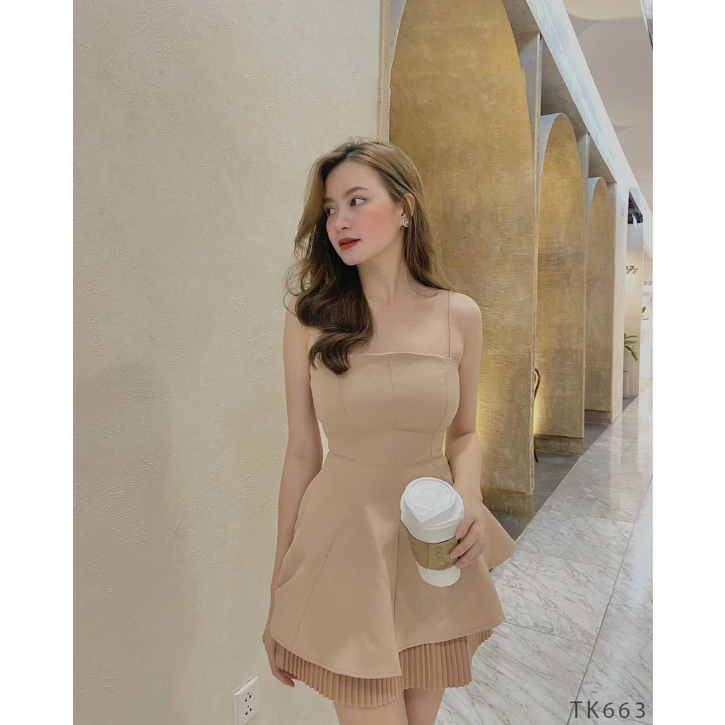 Áo 2 dây nữ thắt eo dáng xoè 3 màu nude, đỏ, đen NPAO040