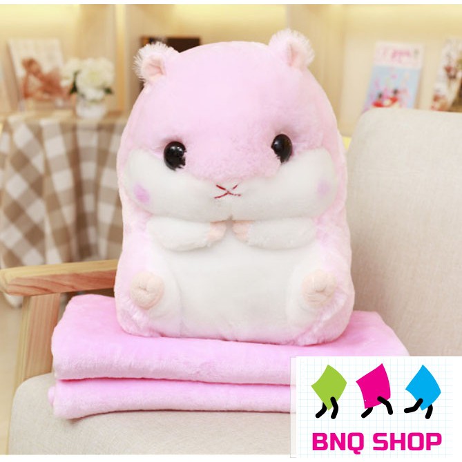 Gối Mền Thú Bông CHUỘT HAMSTER 3 trong 1, Kèm Mền Nỉ Nhung Cực Mịn, Siêu Dễ Thương