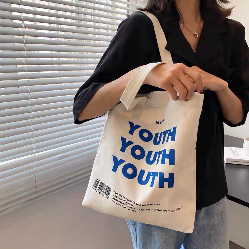 Túi tote vải canvas giá rẻ đeo chéo đi học có khóa kéo phong cách Ulzzang TT500