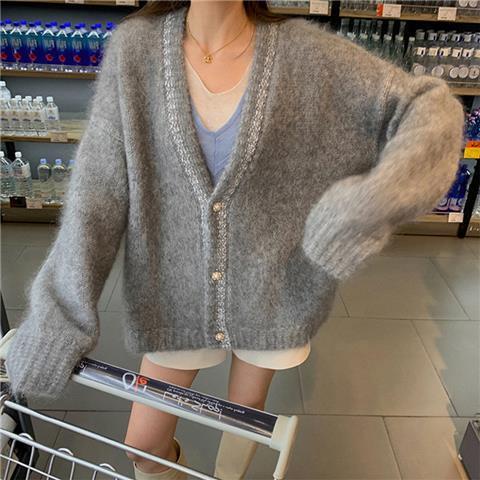 Áo Khoác Cardigan Dệt Kim Vải Nhung Dáng Rộng Thiết Kế Mới Thời Trang Mùa Thu Đông Dành Cho Nữ