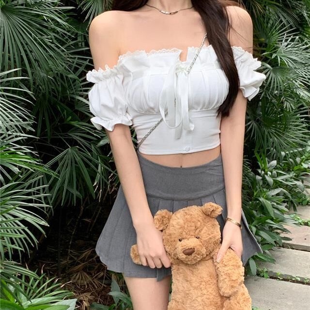 Áo Kiểu Tay Ngắn Cổ Vuông Thời Trang Mùa Hè Quyến Rũ Cho Nữ