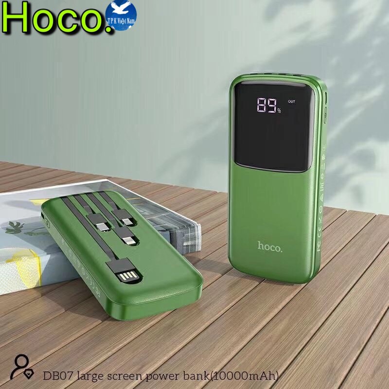 Pin Sạc Dự Phòng 10000mah Hoco DB07 Tích Hợp 3 Cáp Sạc Micro/Lightning/Type-C Chính hãng