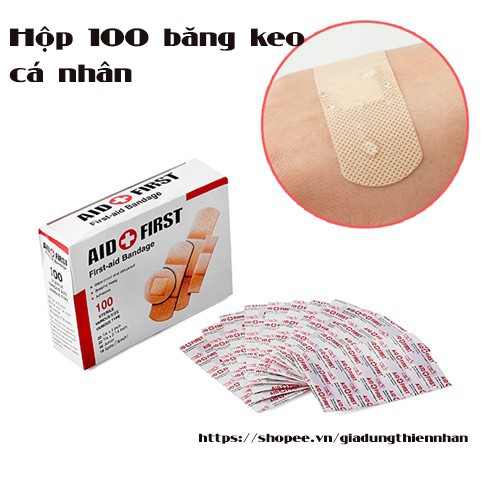 Hộp 100 băng cá nhân nhiều kích thước giadungthiennhan