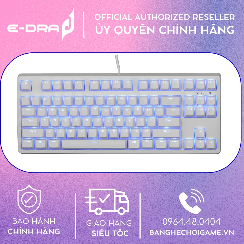 Bàn phím cơ E-Dra EK387 ICE WHITE Huano (Blue/Brown/Red) - Hàng chính hãng