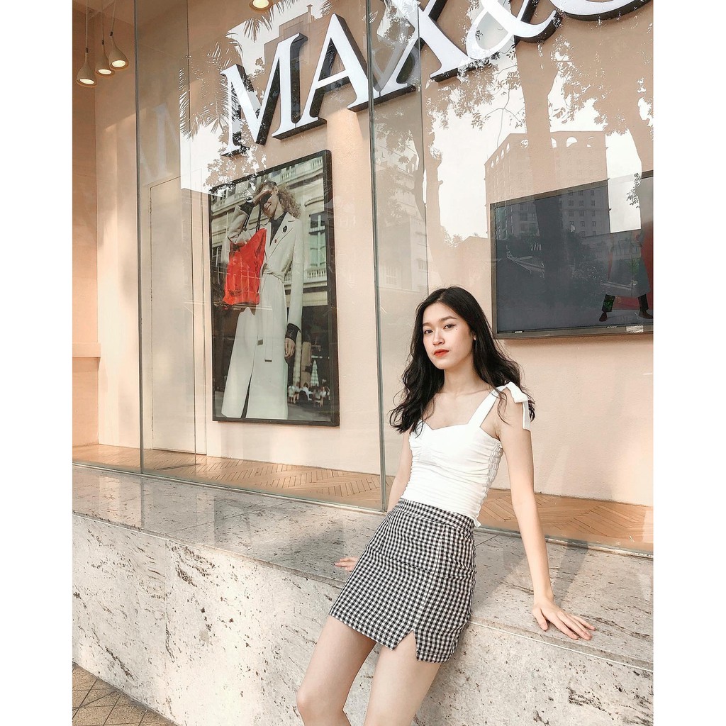 SALE 99 / Váy xẻ đùi 1 bên Vivian HeyApril 3 màu trắng, đen, caro | BigBuy360 - bigbuy360.vn