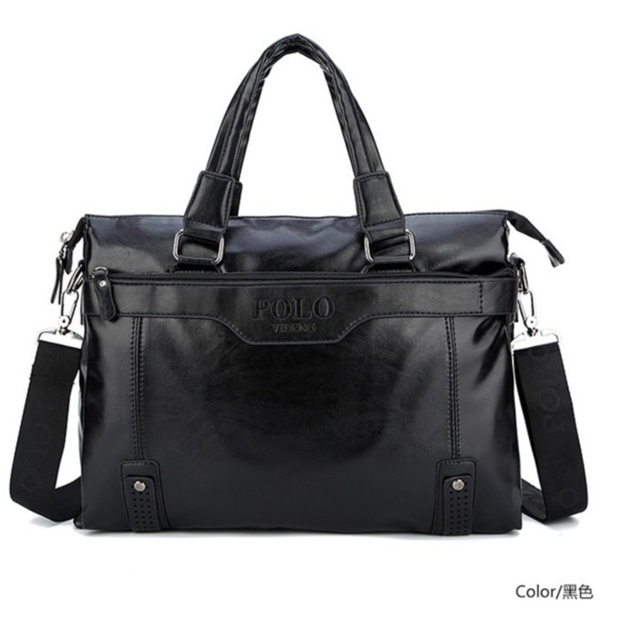 Túi xách công sở POLO da bò cao cấp, đựng vừa laptop 14 inch (Nâu đậm - Nâu sáng - Đen) | BigBuy360 - bigbuy360.vn