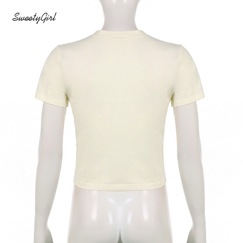 Áo Thun Tay Ngắn Cổ Tròn In Chữ Và Bướm Phối Màu Tương Phản Thời Trang 2022 Quyến Rũ Cho Nữ