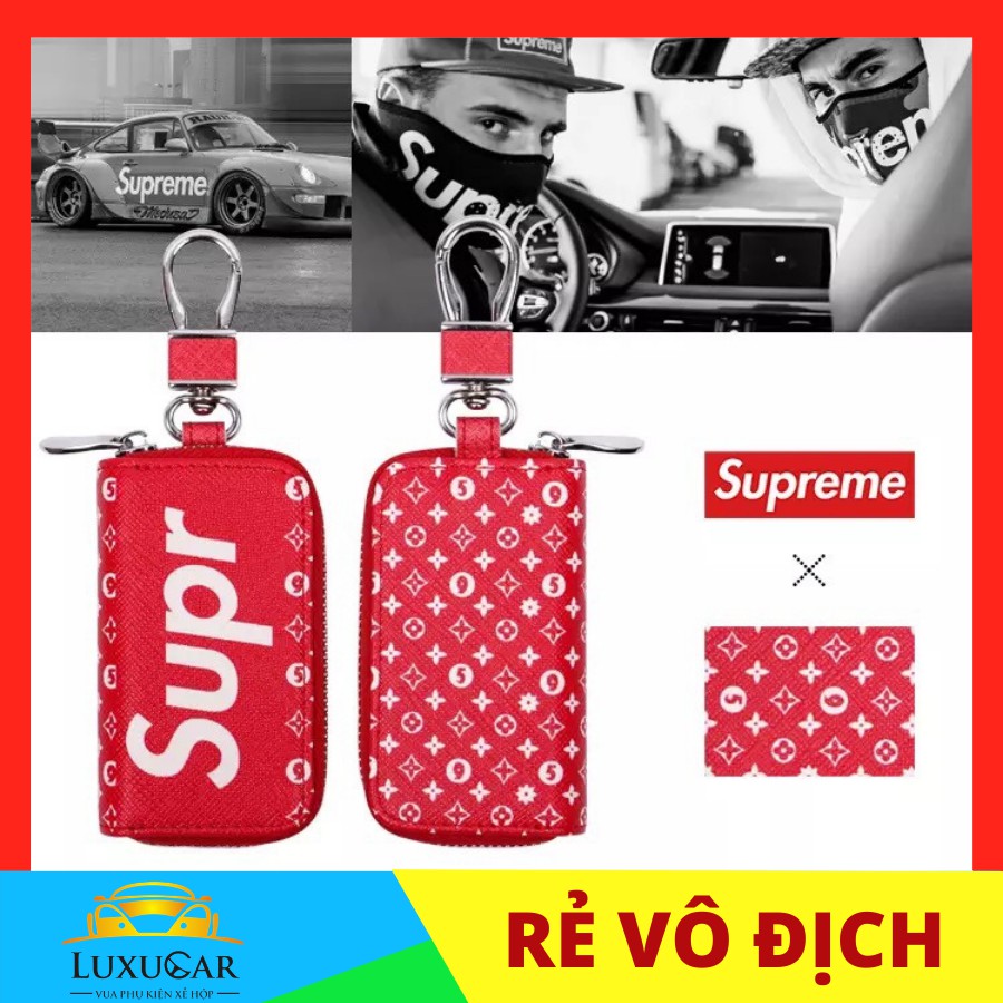 Móc khóa,bao da dạng hộp phong cách thời trang SUP-REME cao cấp phù hợp móc khóa xe máy, xe hơi, ô tô