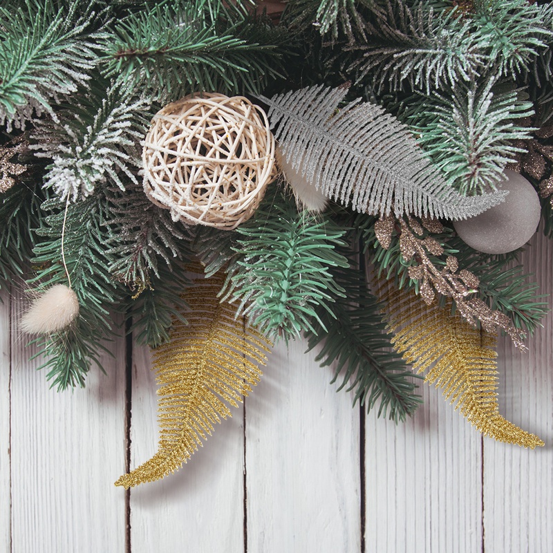 Bộ 6 Phụ Kiện Treo Trang Trí Cây Thông Giáng Sinh Hình Lông Vũ/Lá Màu Vàng/Bạc