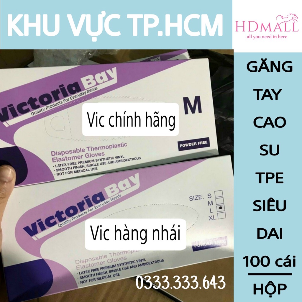 Hàng Loại 1 Hộp 100 Găng Tay Cao Su Victoria Bay Chất Liệu TPE Cao Cấp, Siêu Dai, Siêu Mềm