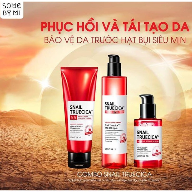 Combo 3 Sản Phẩm Dưỡng Da Giảm Sẹo Lõm Some By Mi Snail Truecica Miracle Repair (Toner + Serum + Srm)