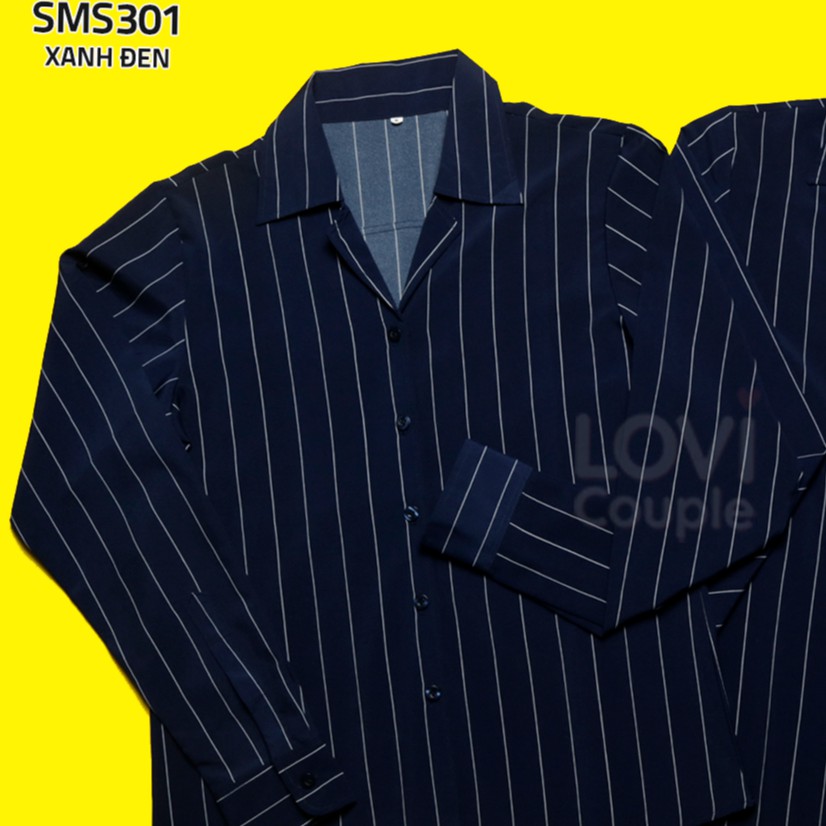 ÁO ĐÔI - Áo Sơ Mi Kẻ Sọc Tay Dài Unisex Phong Cách Thời Thượng SMS301 - LoviCouple - Có FeedBack