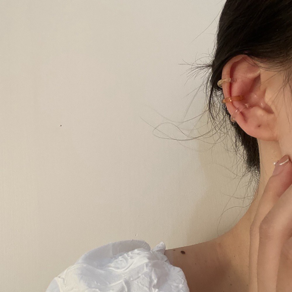Bộ 3 Khuyên Tai Kẹp Vành Tai Bằng Nhựa Resin Trong Suốt Màu Kẹo Phong Cách Harajuku Thời Trang Cho Nữ