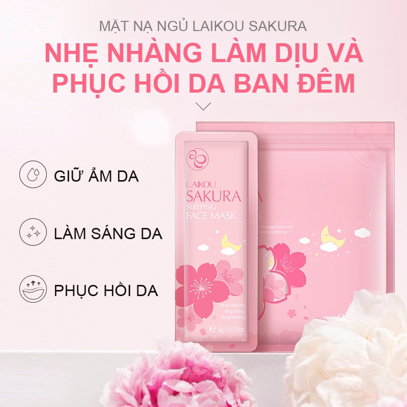 Hộp 15 gói mặt nạ ngủ hoa anh đào LAIKOU 3g làm sáng da