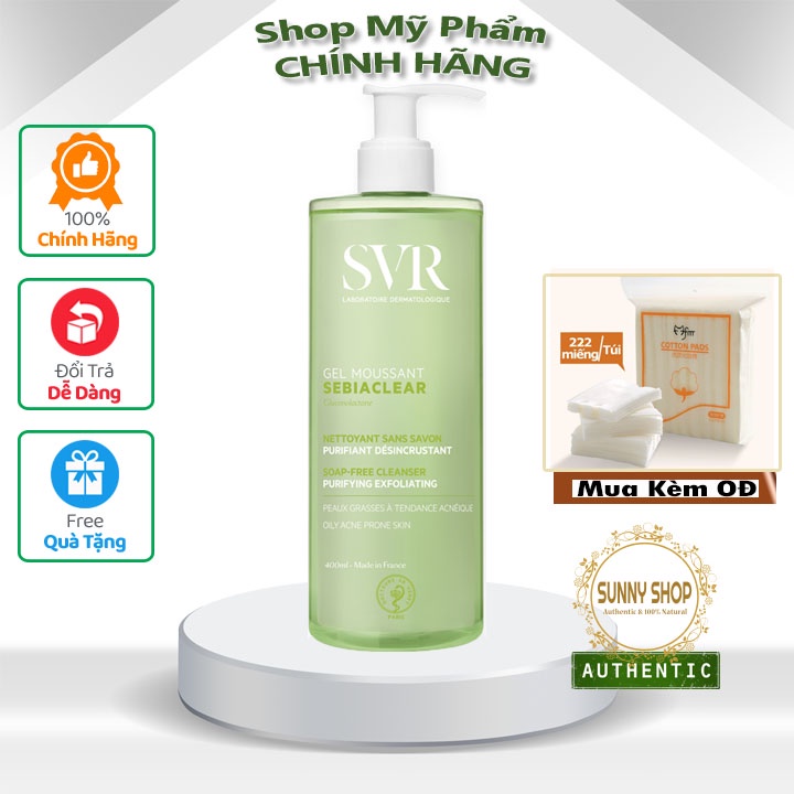Mẫu Mới 200ml Và 400ml Sữa Rửa Mặt SVR Cho Da Dầu Mụn - SVR Sebiaclear Gel Moussant Loại Bỏ Tế Bào Da Chết