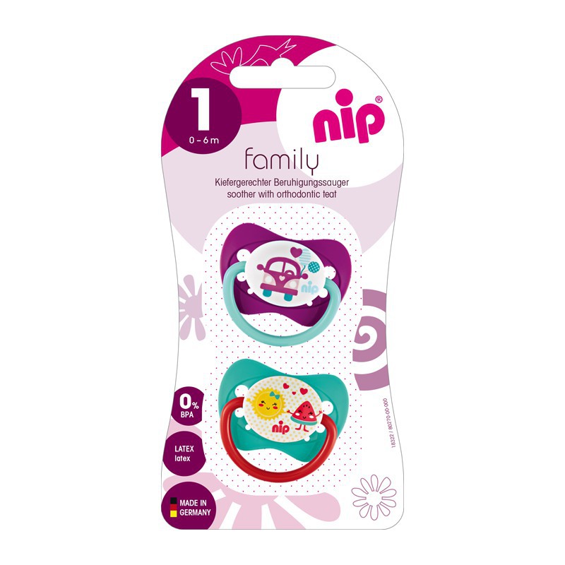 (sale giảm giá bao bì hơi cũ)TY NGẬM NIP FAMILY CAO SU 0-6 THÁNG