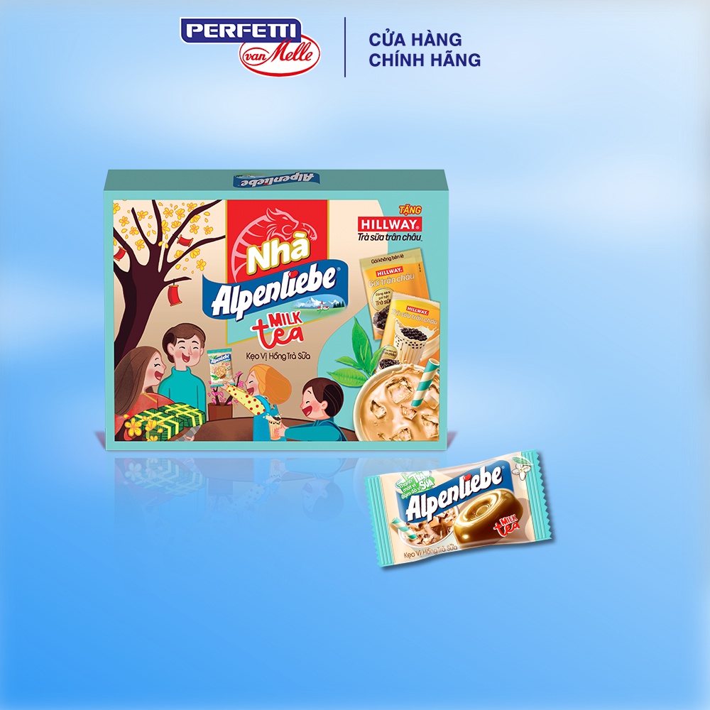 Hộp Kẹo Alpenliebe Hồng Trà Sữa Tặng Kèm Trà Sữa Chân Trâu Hillway - 433g