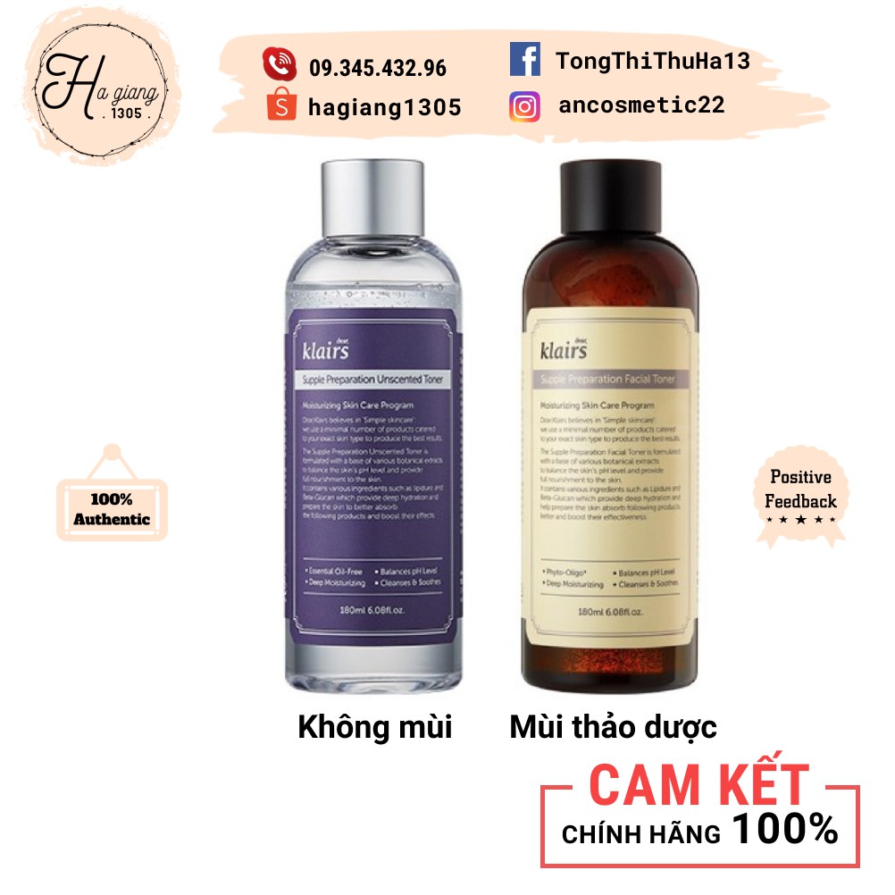 Nước Hoa Hồng Klairs Supple Preparation Facial Toner không mùi (chai tím), có mùi ( chai vàng) | BigBuy360 - bigbuy360.vn