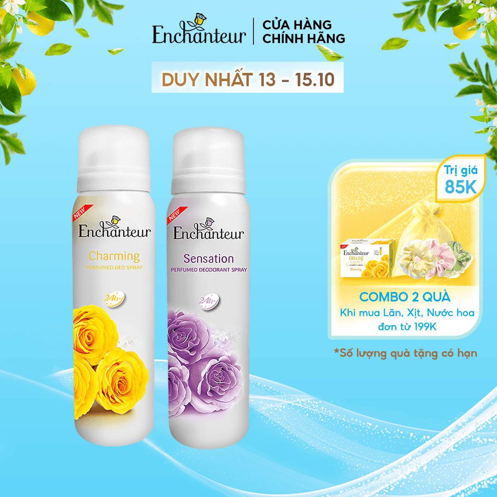 Combo 2 Xịt Khử mùi Enchanteur Charming và Sensation 150ml/Chai