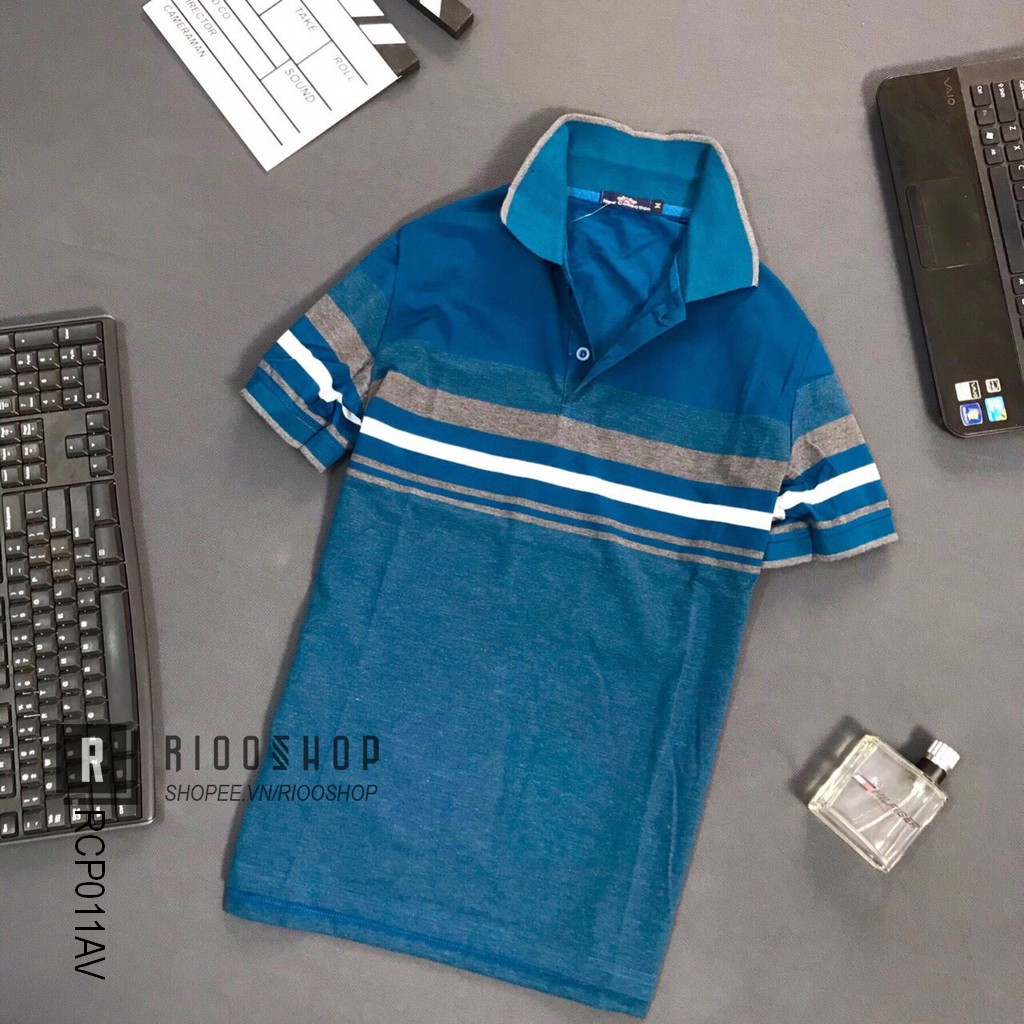 Áo polo nam sọc ngang form rộng chất cotton dày mịn NEW cực đẹp RCP011AV - áo thun nam trung niên Riooshop | BigBuy360 - bigbuy360.vn