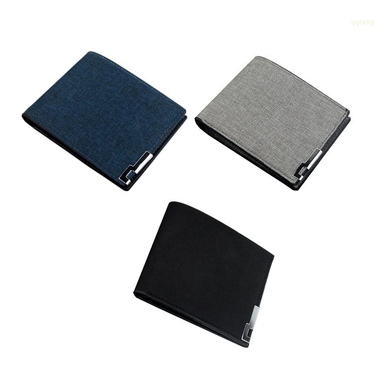 QQ Ví Vải Canvas Ngắn Gập Đôi Đựng Tiền Xu/Thẻ Tín Dụng Phong Cách Vintage Cho Nam