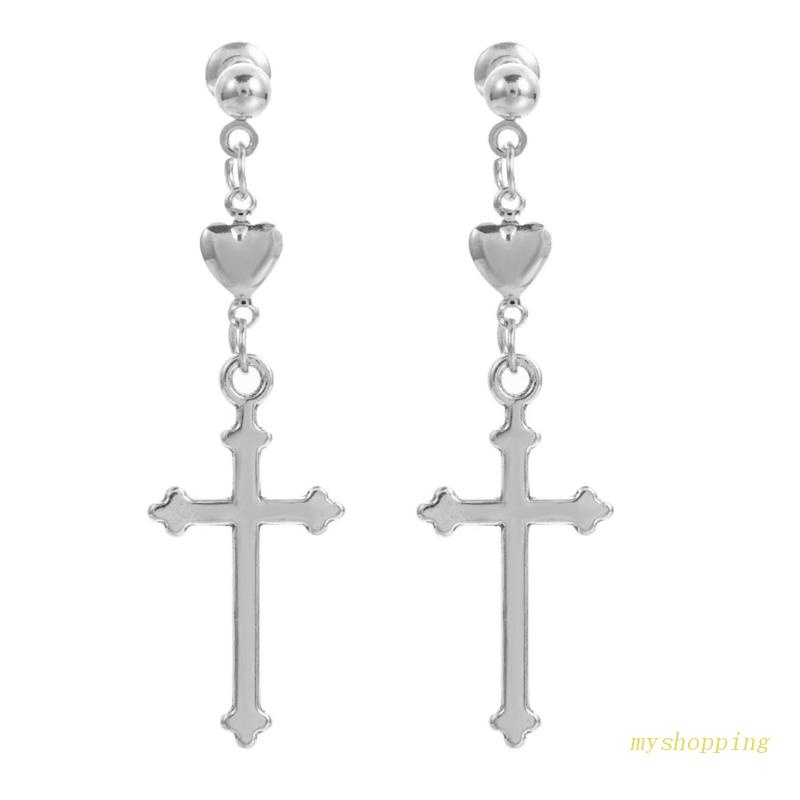 Bông Tai Dáng Dài Hình Thánh Giá / Trái Tim Phong Cách Punk Cá Tính Cho Nữ