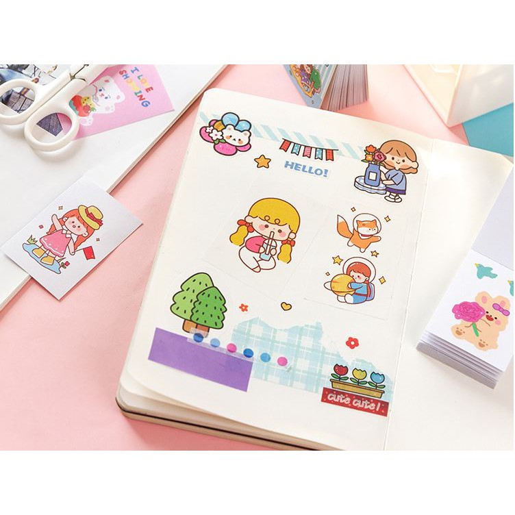 Quyển 50 trang sticker Jiyu Soft beans hình dán trang trí sổ tay | BSC013