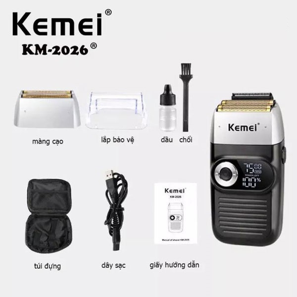 Máy Cạo Khô Kemei KM-2026 Chuyên Nghiệp Rechargeable Electric Shaver For Men