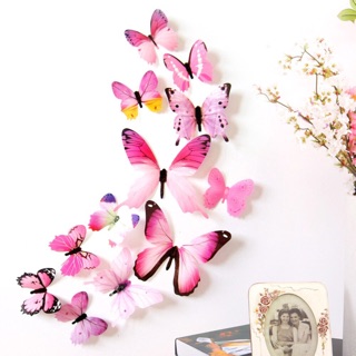 Bộ 12 bướm trang trí 3d dán tường, tủ...
