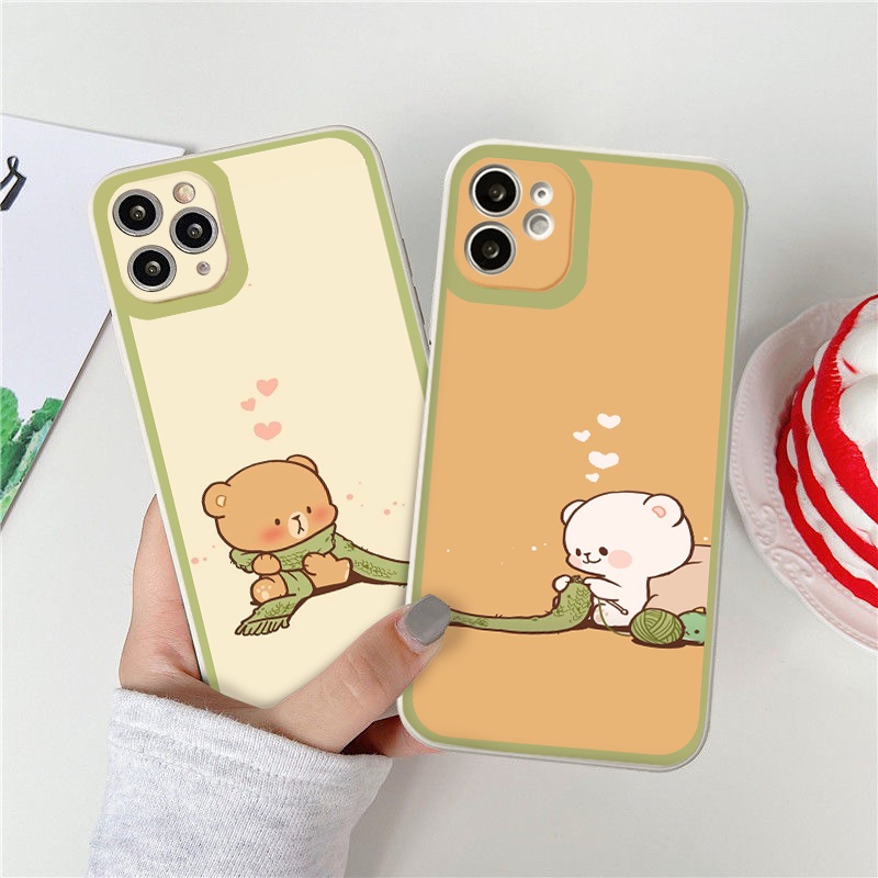 Ốp lưng iphone Gấu đan khăn cạnh vuông  cho iphone 11 7plus 8plus x xsmax 11pro max 12pro 12promax13promax tr1056