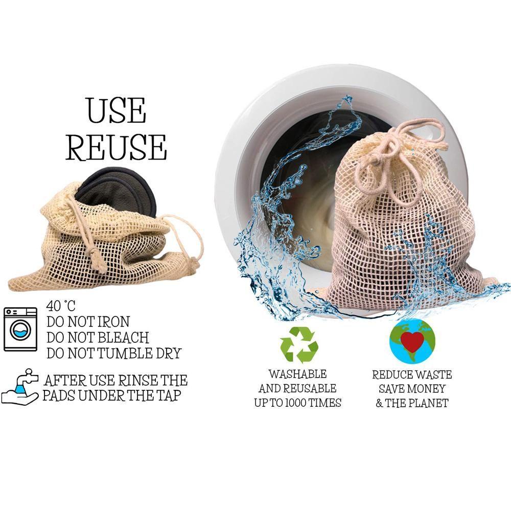 Set 5 Bông Tẩy Trang Bằng Cotton Tre Có Thể Tái Sử Dụng Kèm Túi Đựng Tiện Lợi